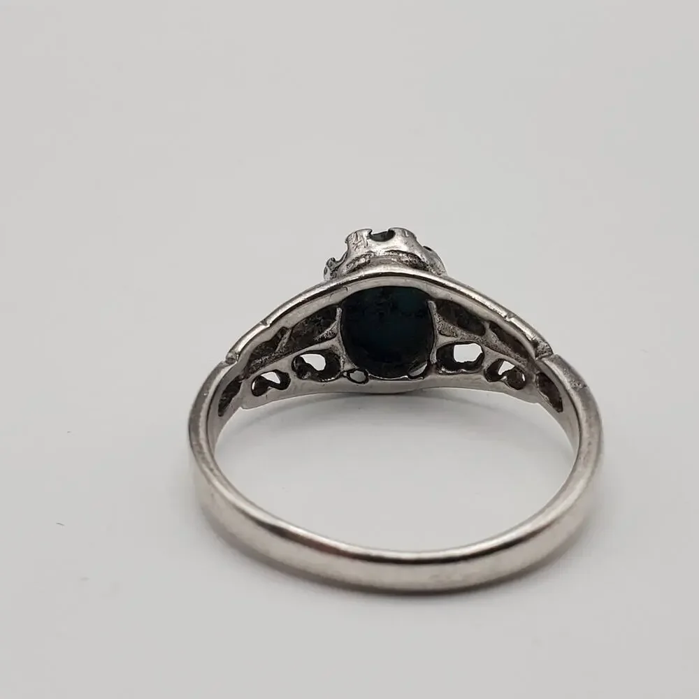 Seta Sterling Silver Vintage 925 Solitaire Blue Gem Ring Size 7.5